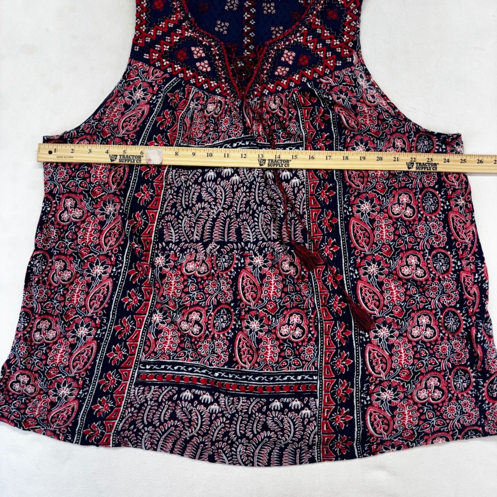Lucky Brand Tank Top Bundle Women 2X White Navy Boho Embroidered Paisley Tassels - Picture 6 of 11